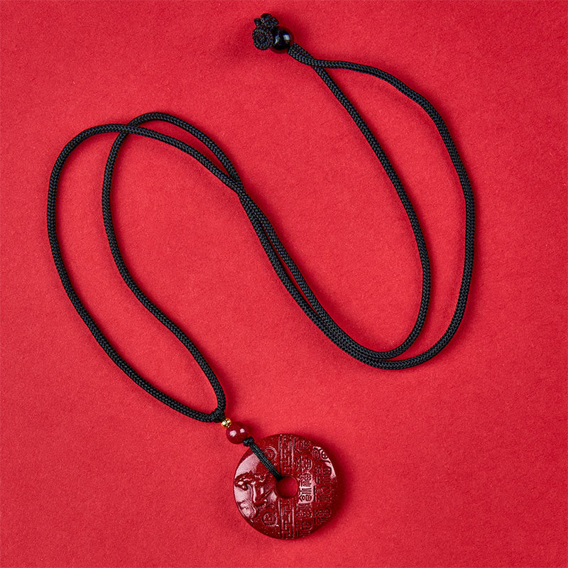 Collana con ciondolo di buon auspicio , Buddha Stones con incisione del carattere Fu, anno del cavallo, fibbia della pace, cinabro e benedizione. - Image 5