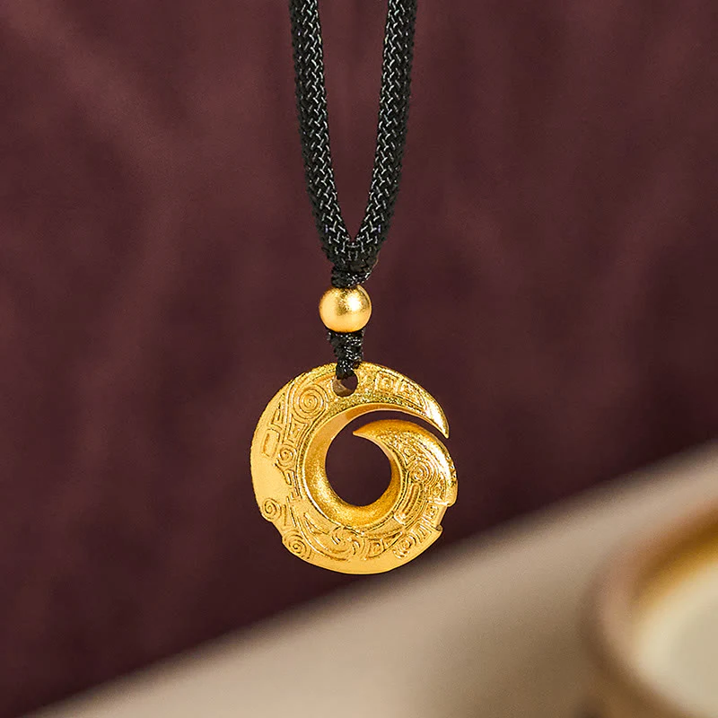 Collana con ciondolo di buon auspicio in corda nera con fibbia della pace in ottone placcato oro 24k Buddha Stones - Image 3