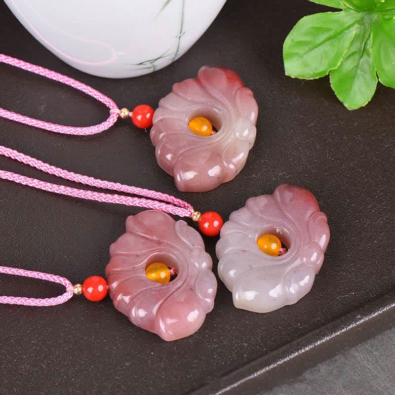 Collana con ciondolo di fiori di loto in giada di seta dorata rosa e ricchezza - Image 6