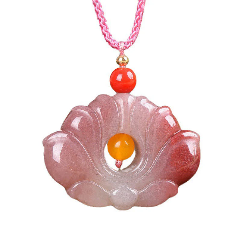 Collana con ciondolo di fiori di loto in giada di seta dorata rosa e ricchezza - Image 7