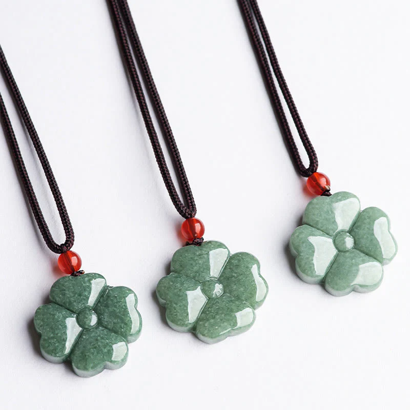 Collana con ciondolo di giada a forma di quadrifoglio fortunato naturale Buddha Stones prosperità - Image 7