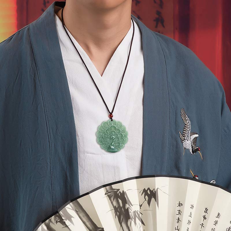Collana con ciondolo di pavone in giada naturale e fortuna e prosperità - Image 3