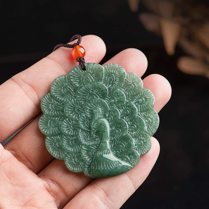 Collana con ciondolo di pavone in giada naturale e fortuna e prosperità - Image 5