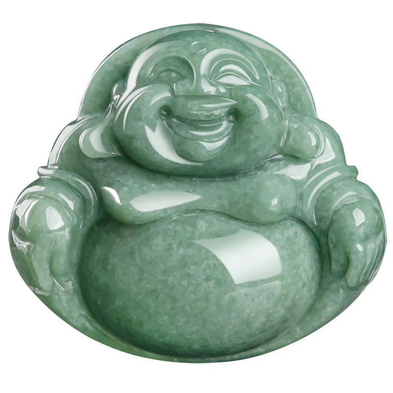 Collana con ciondolo di perline di corda di giada ciano Buddha che ride - Image 9