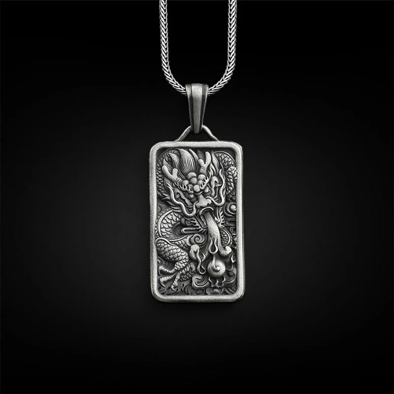 Collana con ciondolo di protezione del successo del drago di stagno puro Buddha Stones
