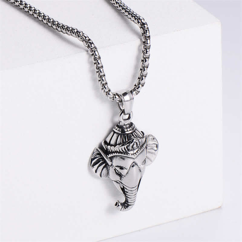 Collana con ciondolo di protezione in acciaio al titanio con elefante Ganesh Ganpati - Image 3