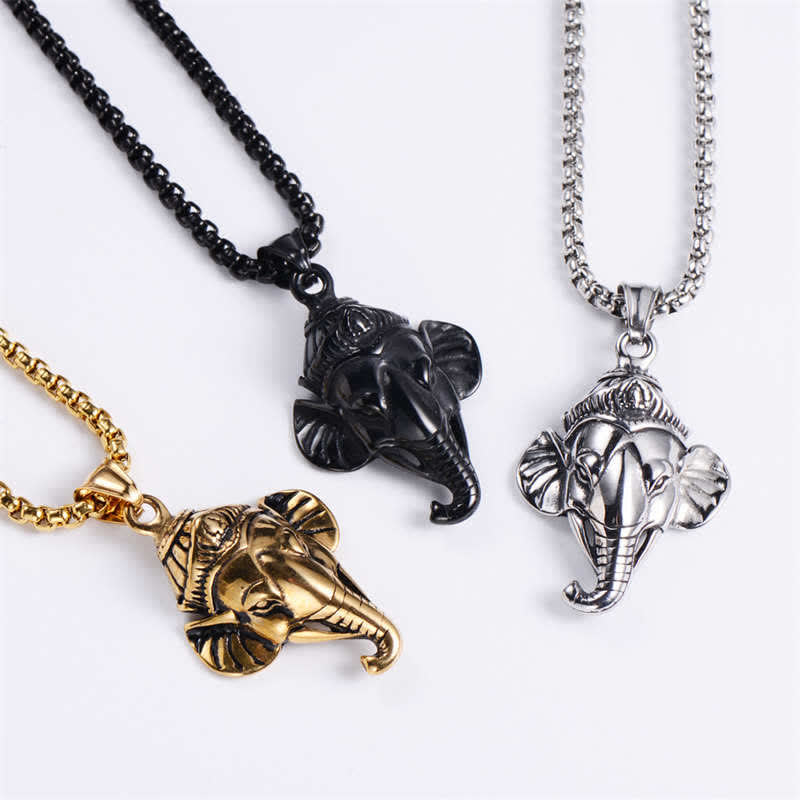 Collana con ciondolo di protezione in acciaio al titanio con elefante Ganesh Ganpati - Image 6