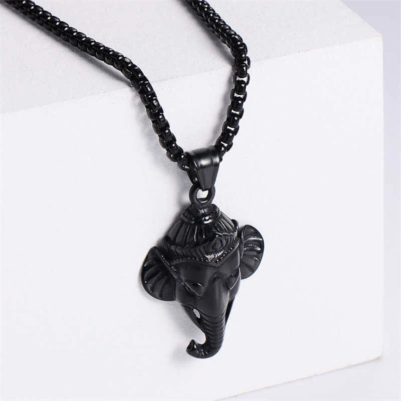 Collana con ciondolo di protezione in acciaio al titanio con elefante Ganesh Ganpati - Image 7