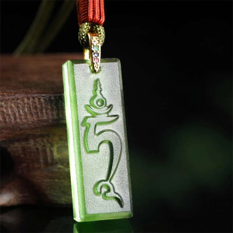 Collana con ciondolo di protezione in cristallo Liuli, modello sanscrito, Buddha della medicina , Buddha Stones Buddha tibetane di Tara verde.