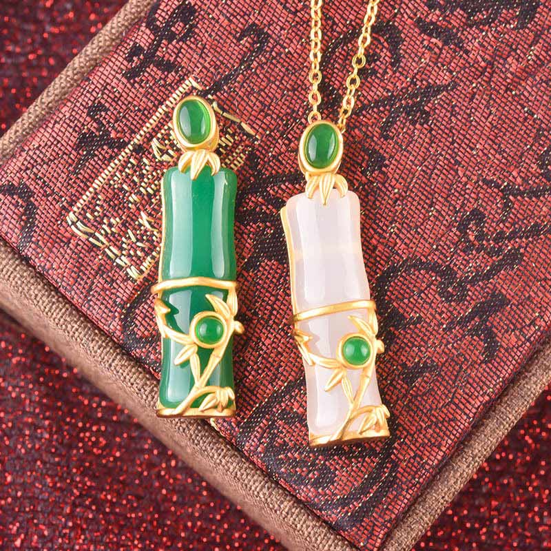 Collana con ciondolo di protezione in giada bianca e giada ciano con Buddha Stones e bambù - Image 11
