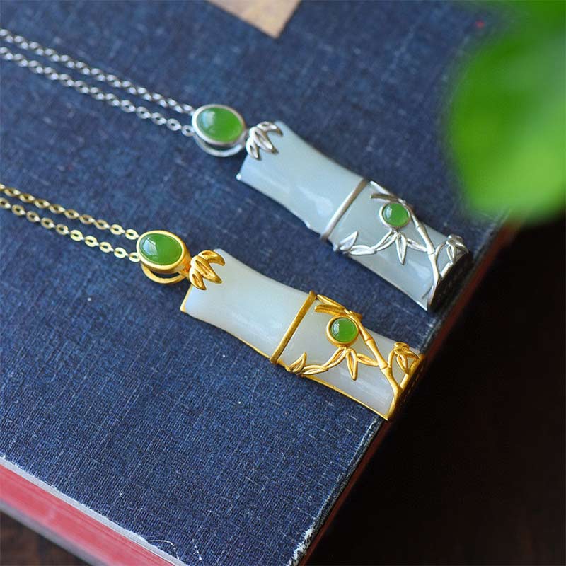 Collana con ciondolo di protezione in giada bianca e giada ciano con Buddha Stones e bambù - Image 12