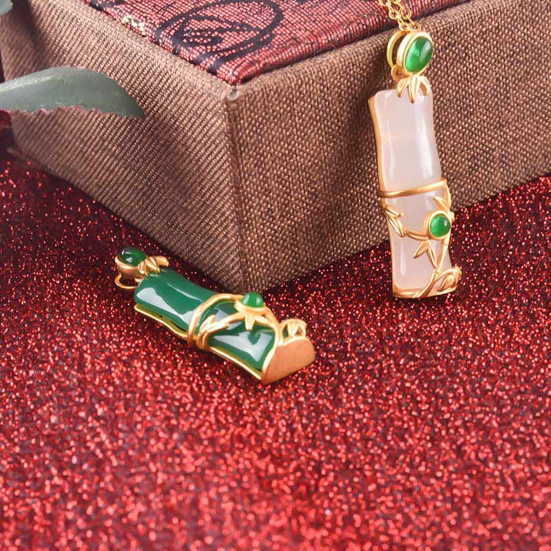 Collana con ciondolo di protezione in giada bianca e giada ciano con Buddha Stones e bambù - Image 13