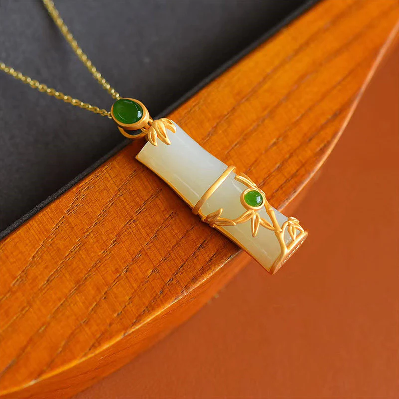 Collana con ciondolo di protezione in giada bianca e giada ciano con Buddha Stones e bambù - Image 6