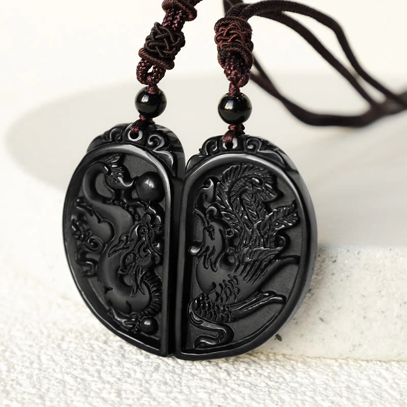 Collana con ciondolo di protezione in ossidiana nera, drago, fenice e Buddha Stones - Image 4