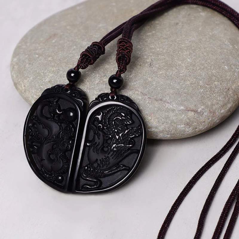 Collana con ciondolo di protezione in ossidiana nera, drago, fenice e Buddha Stones - Image 5