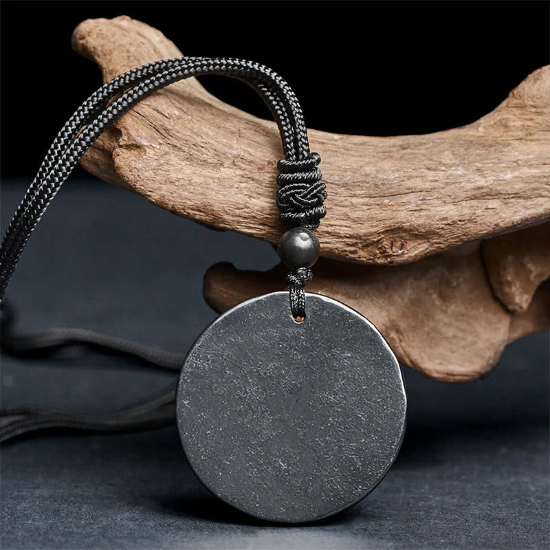 Collana con ciondolo di protezione in pietra di shungite autentica con cerchio Buddha Stones dal design semplice - Image 3