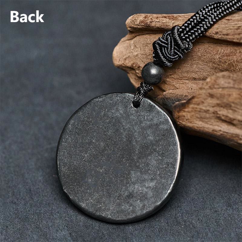 Collana con ciondolo di protezione in pietra di shungite autentica con design rotondo a forma di stella di luna Buddha Stones - Image 9