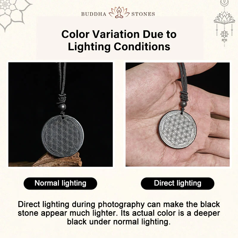 Collana con ciondolo di protezione in pietra di shungite autentica con intaglio del fiore della vita Buddha Stones - Image 14