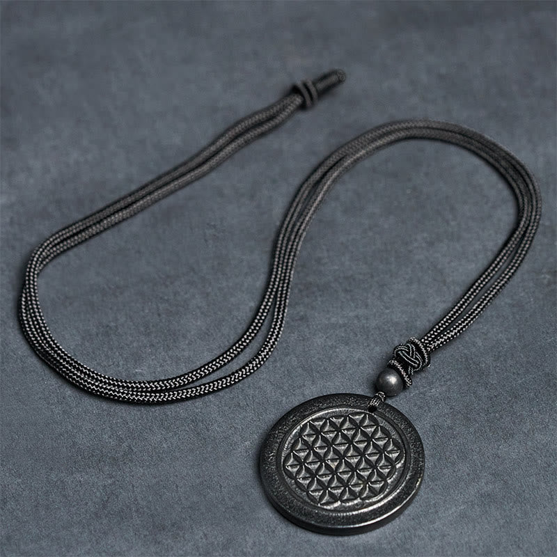 Collana con ciondolo di protezione in pietra di shungite autentica con intaglio del fiore della vita Buddha Stones - Image 7