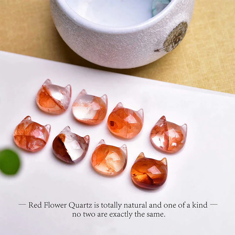 Collana con ciondolo di protezione in quarzo rosso naturale a forma di testa di gatto in argento sterling 925 Buddha Stones - Image 13