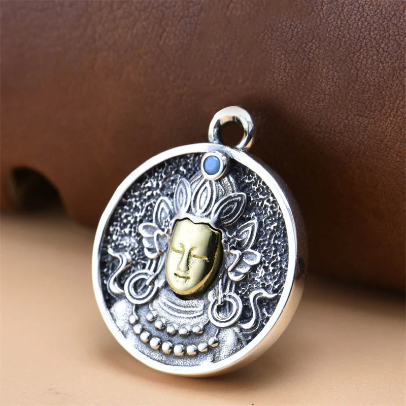 Collana con ciondolo di protezione Vajra con doppio Dorje Tara verde in argento sterling 925 Buddha Stones - Image 2