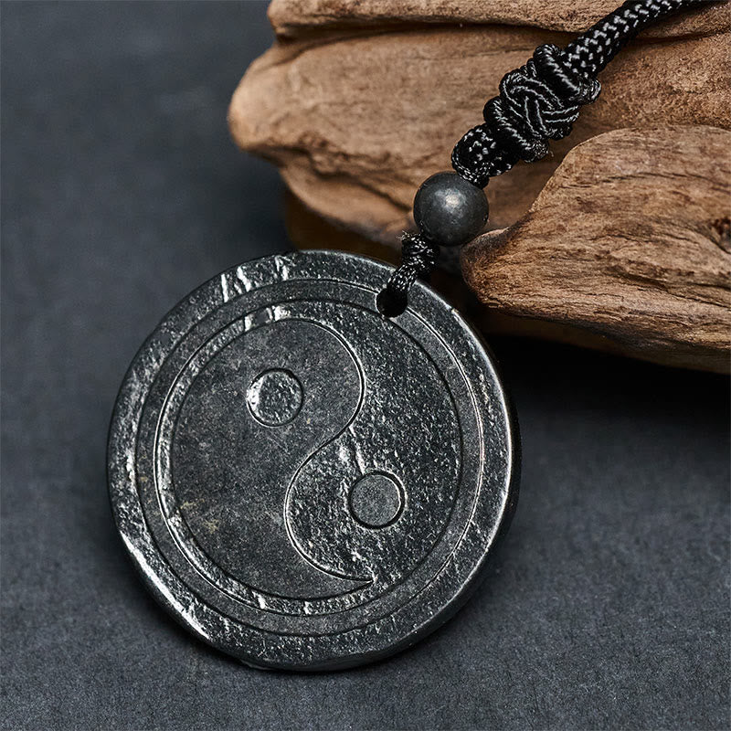 Collana con ciondolo di protezione Yin Yang in pietra di shungite naturale autentica Buddha Stones - Image 4