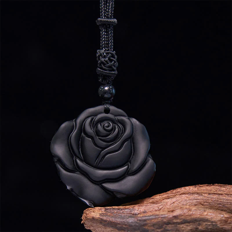 Collana con ciondolo di purificazione di rosa nera con corda di ossidiana nera Buddha Stones - Image 11