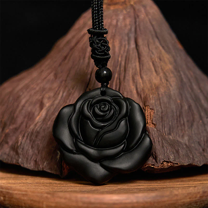 Collana con ciondolo di purificazione di rosa nera con corda di ossidiana nera Buddha Stones - Image 12