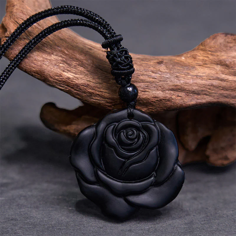 Collana con ciondolo di purificazione di rosa nera con corda di ossidiana nera Buddha Stones - Image 3