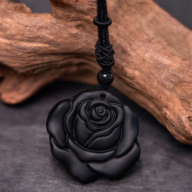 Collana con ciondolo di purificazione di rosa nera con corda di ossidiana nera Buddha Stones - Image 4