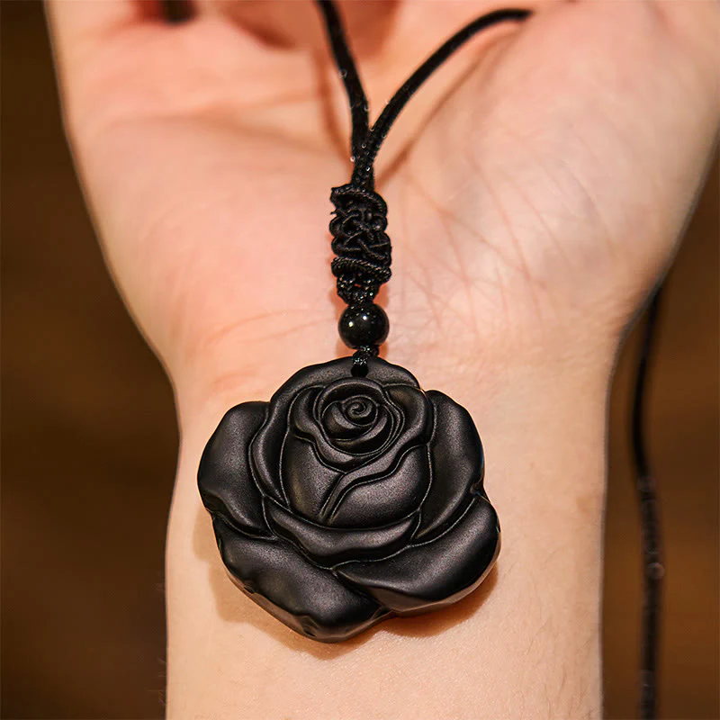 Collana con ciondolo di purificazione di rosa nera con corda di ossidiana nera Buddha Stones - Image 5