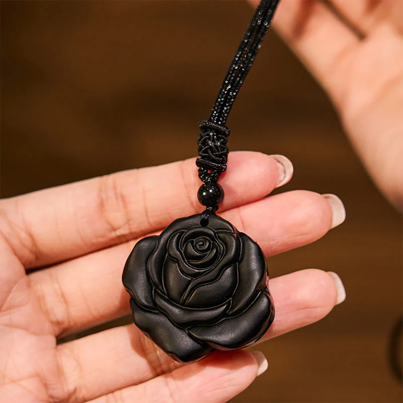 Collana con ciondolo di purificazione di rosa nera con corda di ossidiana nera Buddha Stones - Image 7