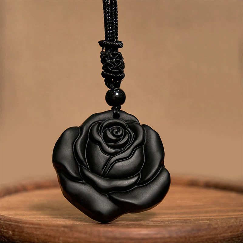 Collana con ciondolo di purificazione di rosa nera con corda di ossidiana nera Buddha Stones - Image 9