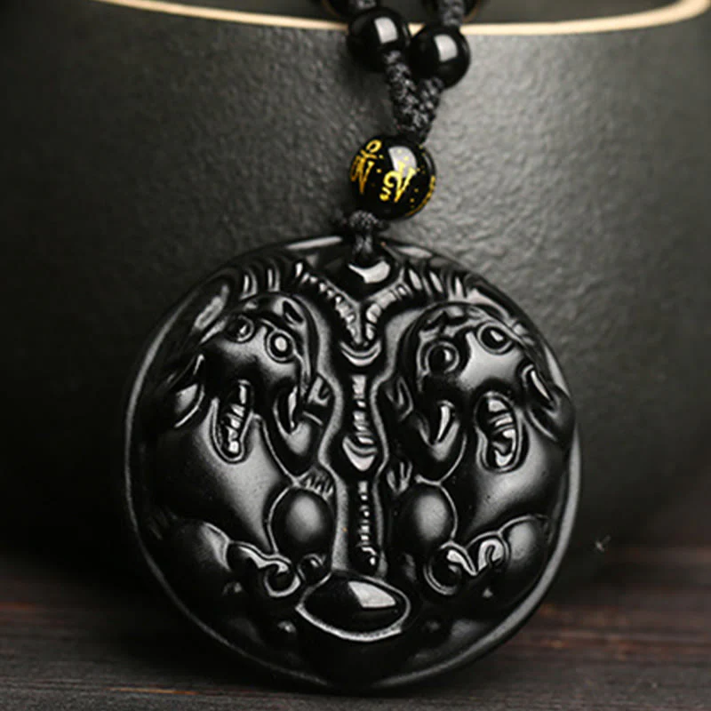 Collana con ciondolo di purificazione in corda con perline di Pixiu in ossidiana nera Buddha Stones - Image 3