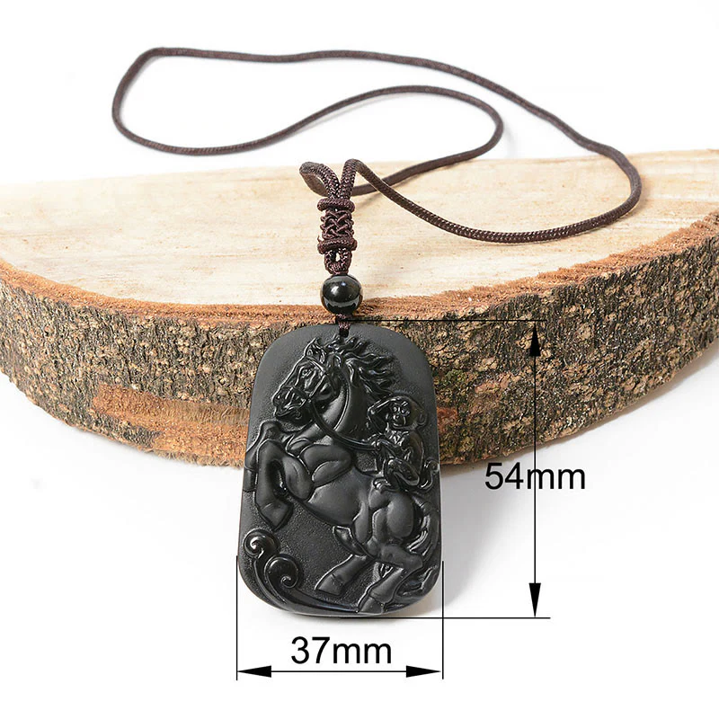 Collana con ciondolo di purificazione in ossidiana nera con design a forma di scimmia dell'anno del cavallo Buddha Stones - Image 2