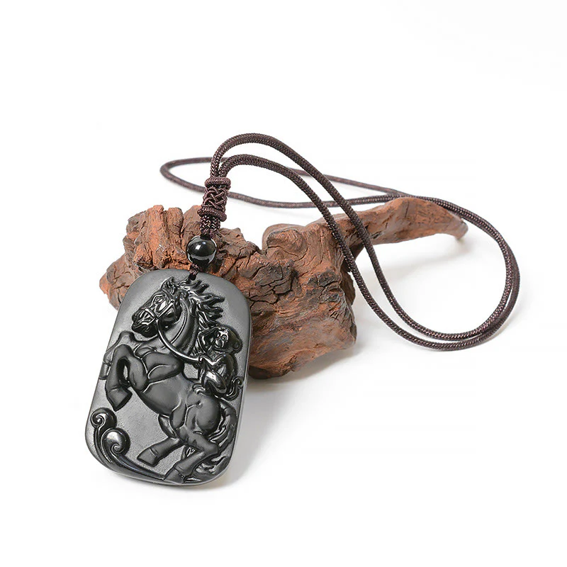 Collana con ciondolo di purificazione in ossidiana nera con design a forma di scimmia dell'anno del cavallo Buddha Stones - Image 6