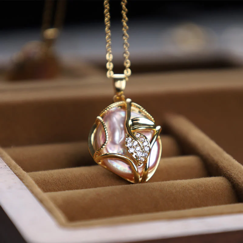 Collana con ciondolo di sincerità con perle barocche naturali in rame placcato oro 18 carati Buddha Stones - Image 2