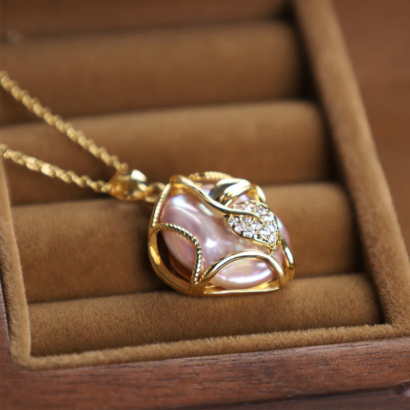 Collana con ciondolo di sincerità con perle barocche naturali in rame placcato oro 18 carati Buddha Stones - Image 4