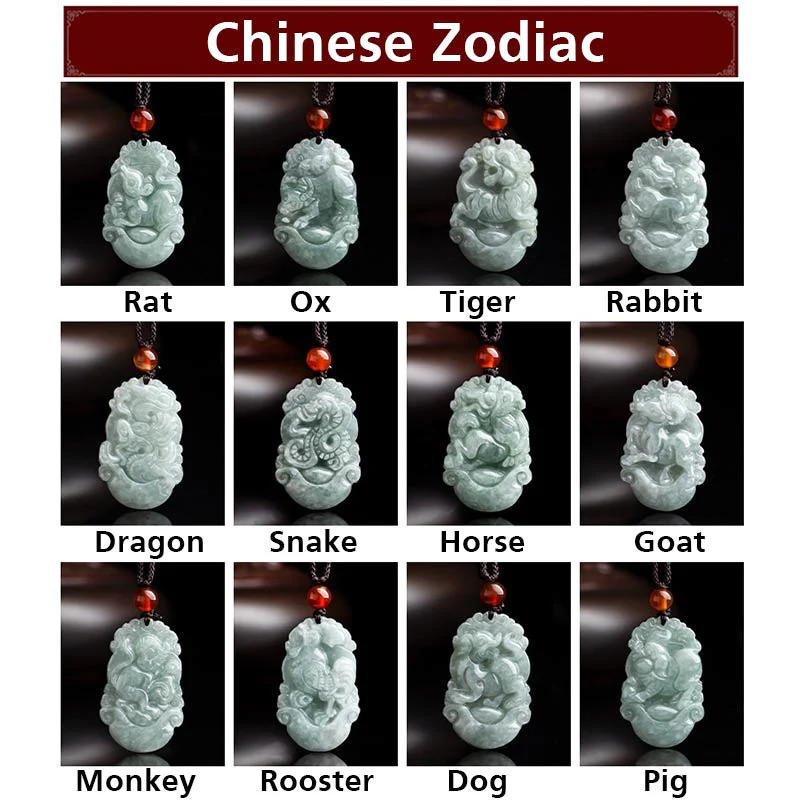 Collana con ciondolo di successo con 12 simboli dello zodiaco cinese in giada naturale Buddha Stones - Image 19