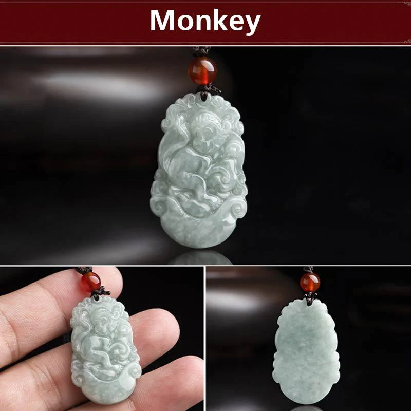 Collana con ciondolo di successo con 12 simboli dello zodiaco cinese in giada naturale Buddha Stones - Image 34