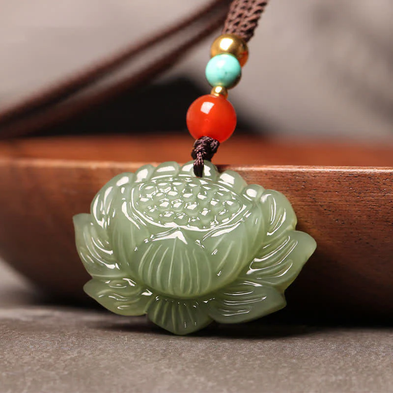 Collana con ciondolo di successo con fiore di loto in giada ciano Hetian Buddha Stones - Image 2