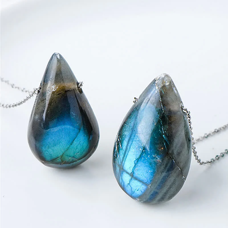 Collana con ciondolo di supporto e guarigione con goccia d'acqua in labradorite Buddha Stones - Image 6