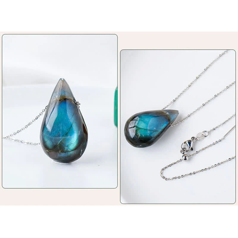 Collana con ciondolo di supporto e guarigione con goccia d'acqua in labradorite Buddha Stones - Image 8