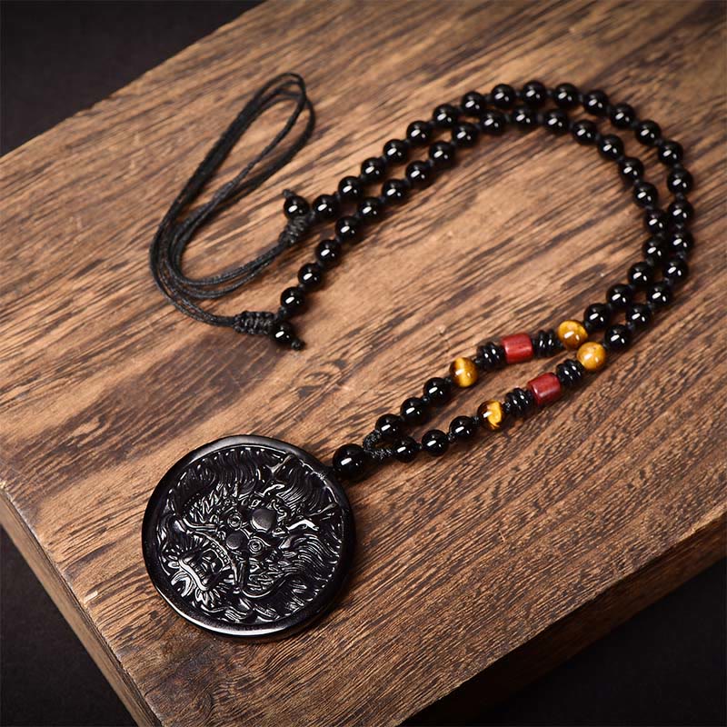 Collana con ciondolo di trasformazione e realizzazione Buddha Stones Dragon Black Obsidian - Image 2