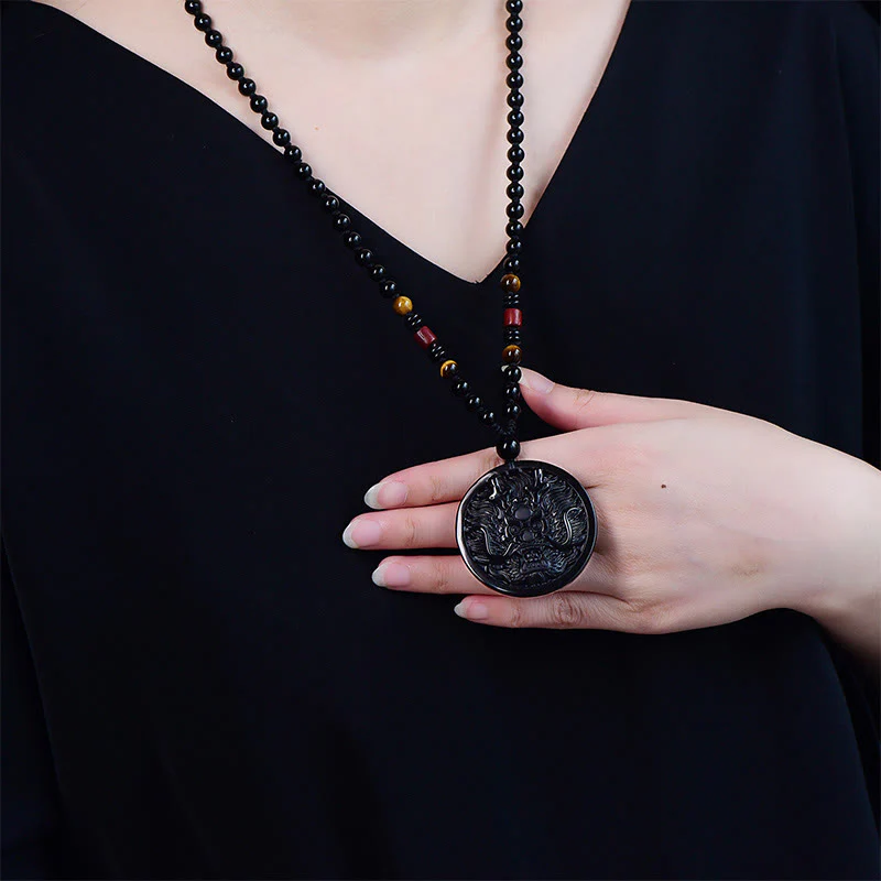 Collana con ciondolo di trasformazione e realizzazione Buddha Stones Dragon Black Obsidian - Image 3