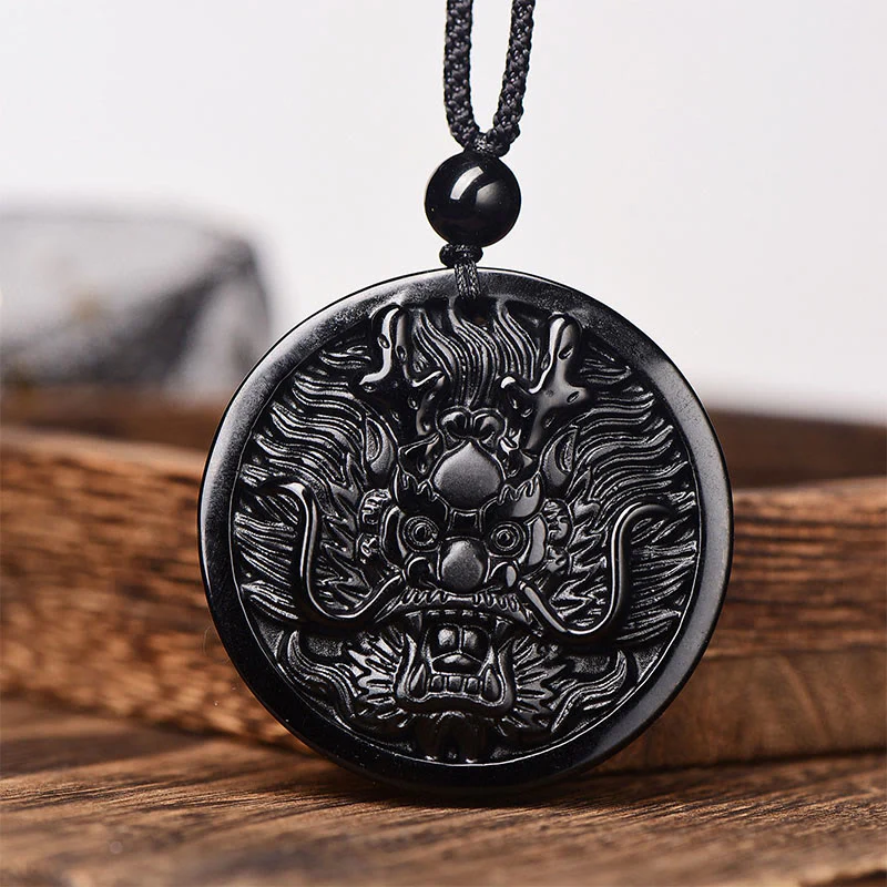 Collana con ciondolo di trasformazione e realizzazione Buddha Stones Dragon Black Obsidian - Image 8