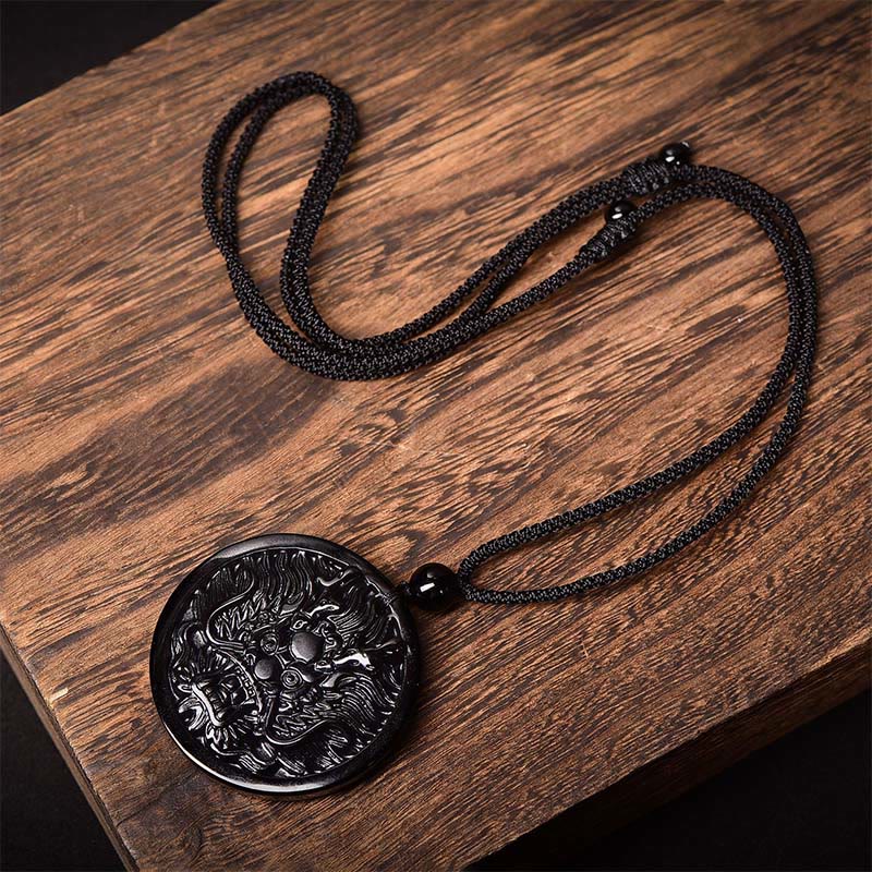 Collana con ciondolo di trasformazione e realizzazione Buddha Stones Dragon Black Obsidian - Image 9