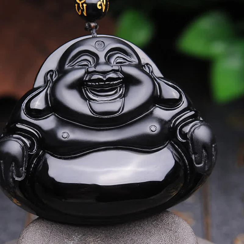 Collana con ciondolo di trasformazione in ossidiana nera Buddha Stones Laughing Buddha