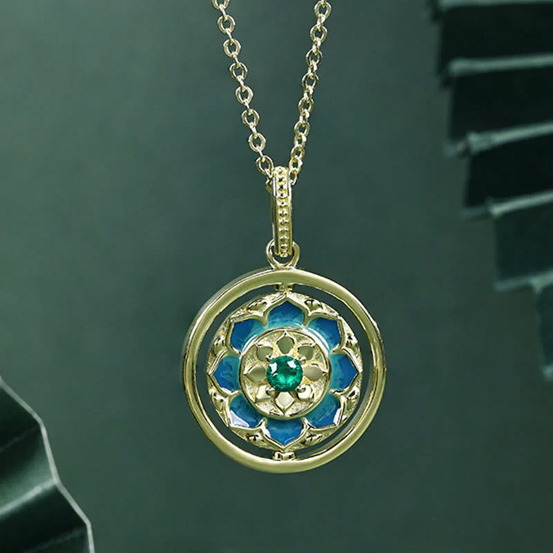 Collana con ciondolo girevole Buddha Stones 925 Sterling Silver Lotus Flower Floral Zircon Enlightenment - Image 3