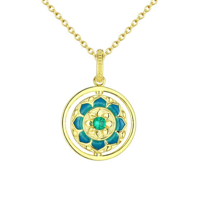 Collana con ciondolo girevole Buddha Stones 925 Sterling Silver Lotus Flower Floral Zircon Enlightenment - Image 5